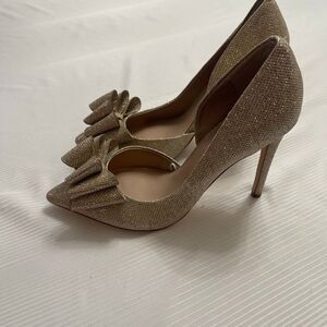 Betsey Johnson Womens Glitter Bow Pumps D'Orsay High Heel Shoes Gold 7.5 7 1/2